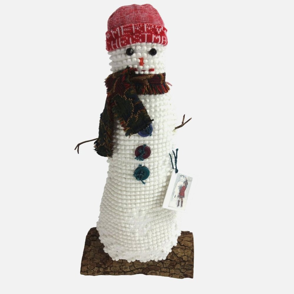 Handcrafted Christmas Holiday Chenille‎ Snowman on Piece of Dogwood 14 1/2" #2